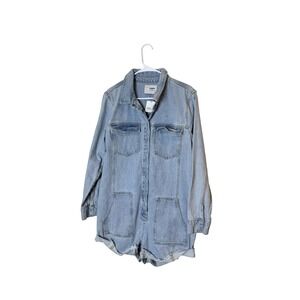 OneTeaspoon Denim Romper Womens Large Light Wash Jumpsuit Smiley Distressed